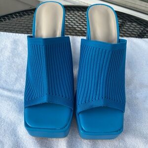 Bright Blue Woven Platform Heels